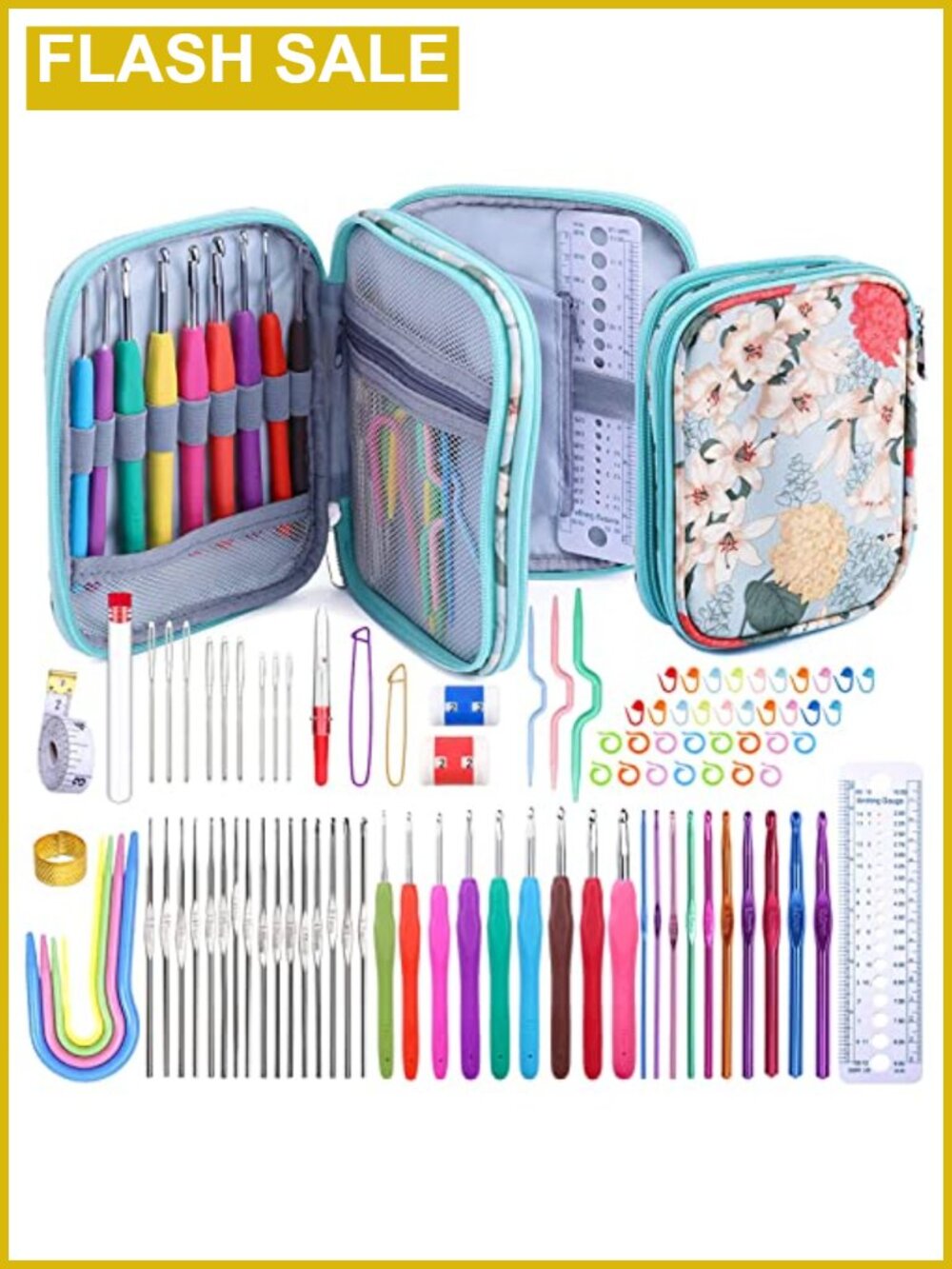 96 Pack Crochet Hooks Set Ergonomic Rubber Handle Weave Yarn Kit